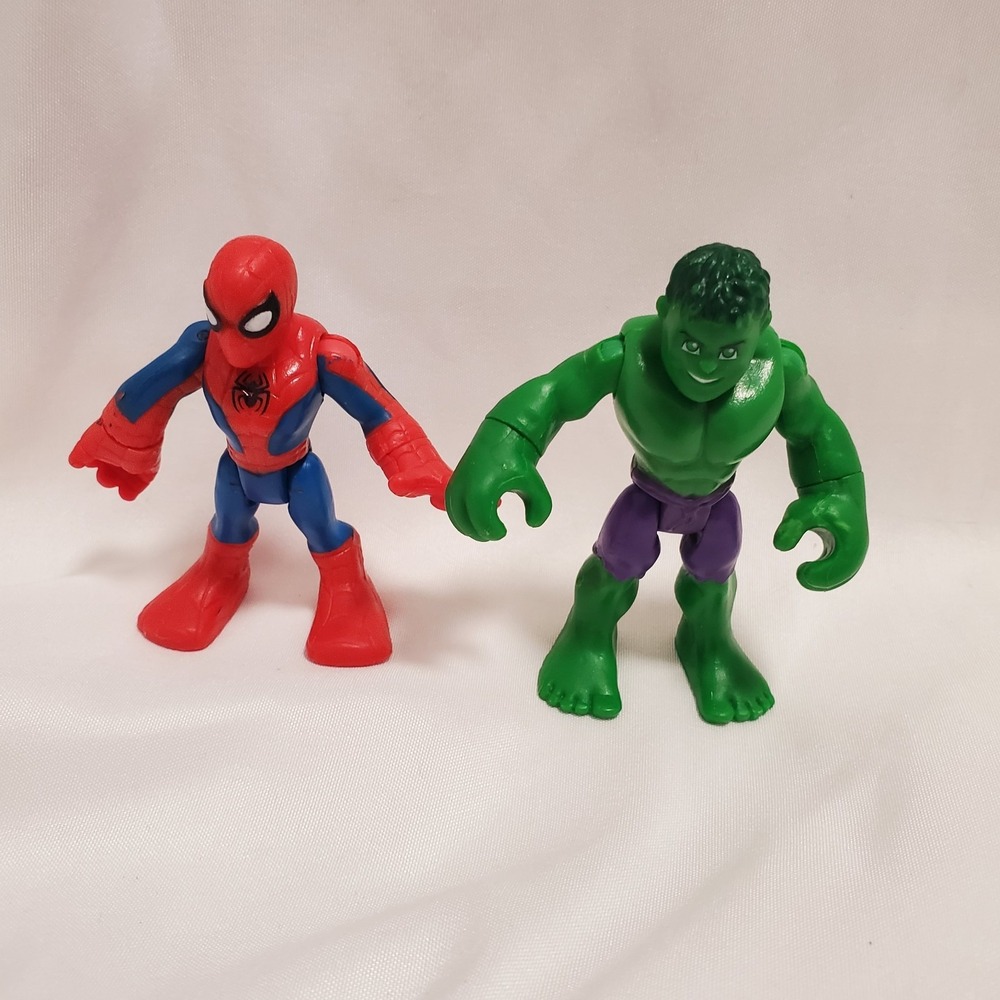 2x Playskool Marvel Super Heroes Adventures Incredible Hulk & Spider-Man Figures